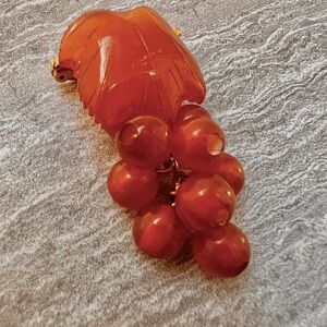 Baltic Amber Large Leaf and Dangling Grapes Pin or Pendant